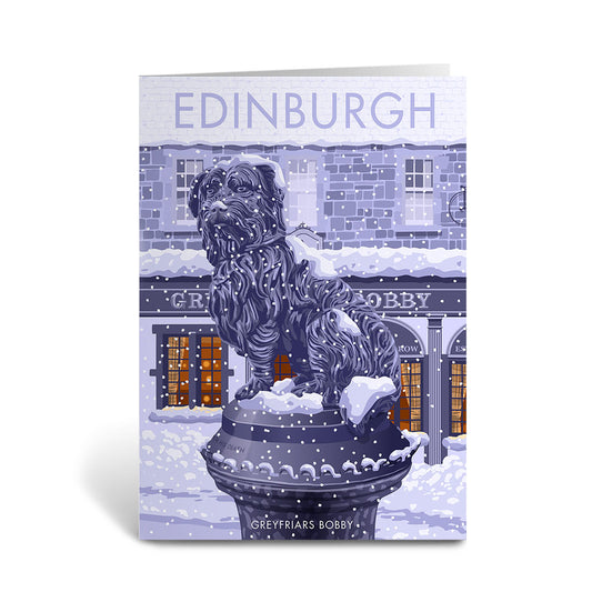 Greyfriars Bobby in Winter Greeting Card 7x5