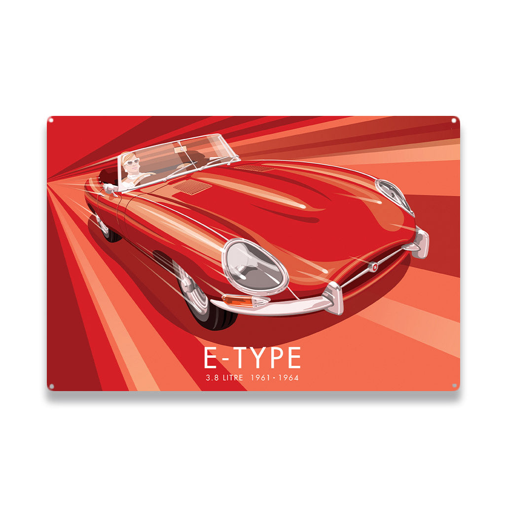 Jag E-Type Metal Sign – Stephen Millership - The Art of Travel