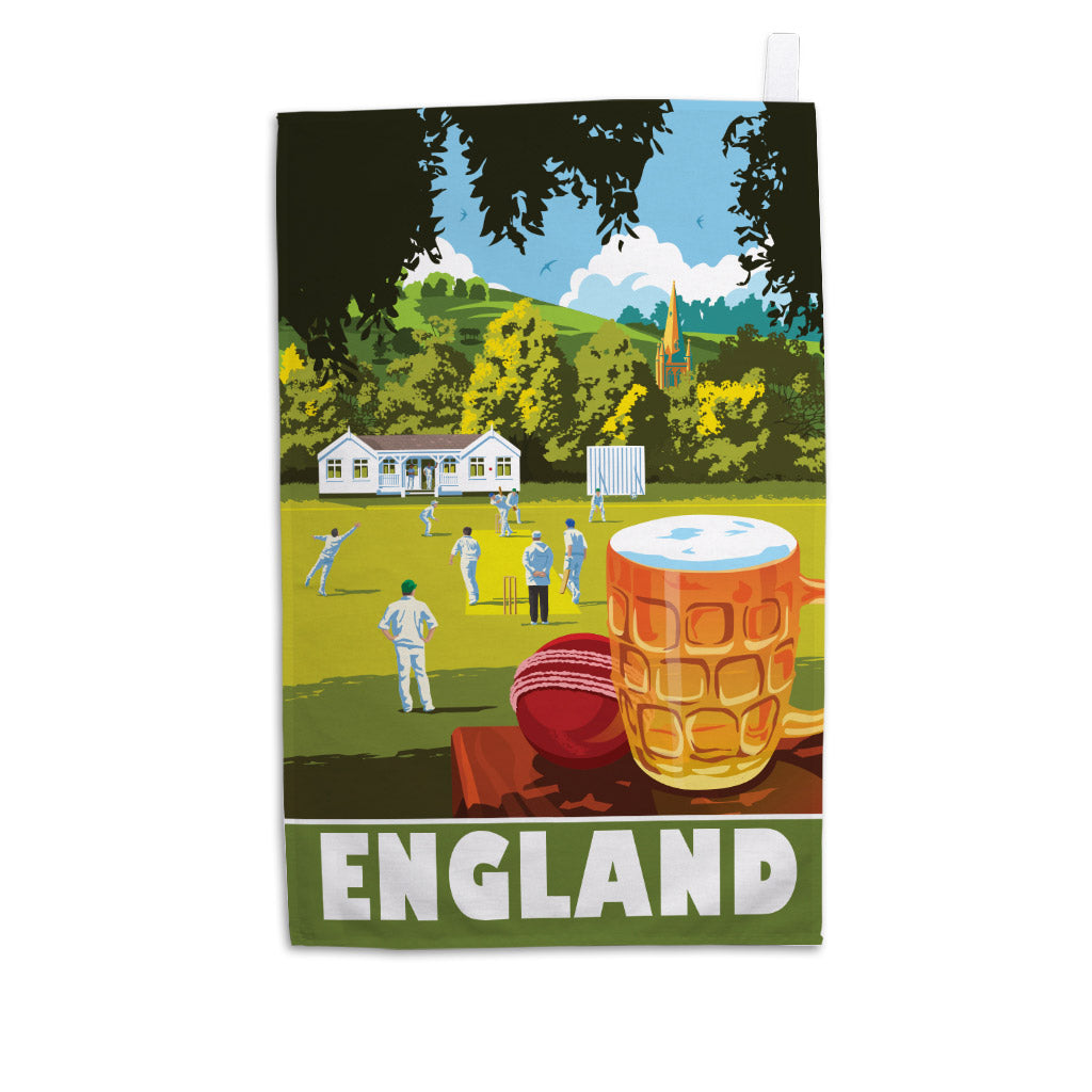England Village Cricket Tea Towel