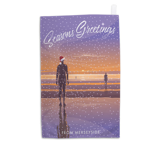 Seasons Greetings from Crosby Beach Tea Towel
