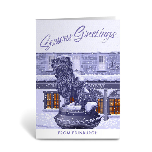 Seasons Greetings from Edinburgh, Greyfriars Bobby Greeting Card 7x5