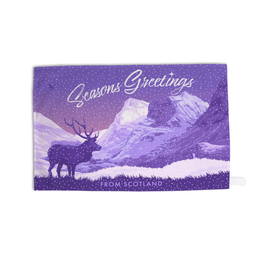 Seasons Greetings from Glen Coe, Scotland Tea Towel